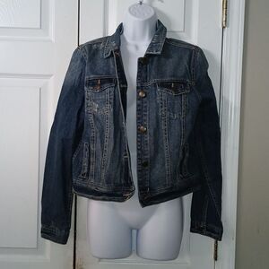 Bongo denim distressed jean denim jacket  Juniors Sz L EUC